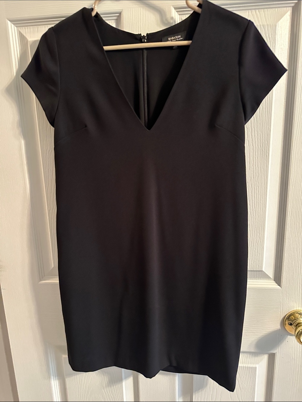 Babaton Black Short-Sleeve Mini Shift Dress